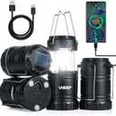 Wsky Solar Camping Lantern 4-Pack - Rechargeable LED Lights, Magnetic Base & Foldable Hanging Hook- Collapsible Lamp Battery Powered Perfect for Power Outages, Hiking, Campsites, Emergencies