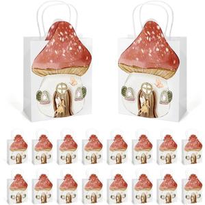 18 Pcs Mushroom Gift Bags with Handles Fairy Party Favors Woodland Mushroom Fairy Goodie Candy Treat Paper Bag for Kids Girls Baby Shower Birthday Party