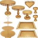 JALANCY Set of 9 Cake Stands Metal Cupcake Stand Set Multiple Styles Candy Fruit Display Tower Dessert Plate Cake Serving Tray for Birthday Party Wedding Anniversary Baby Shower Engagement (Gold)
