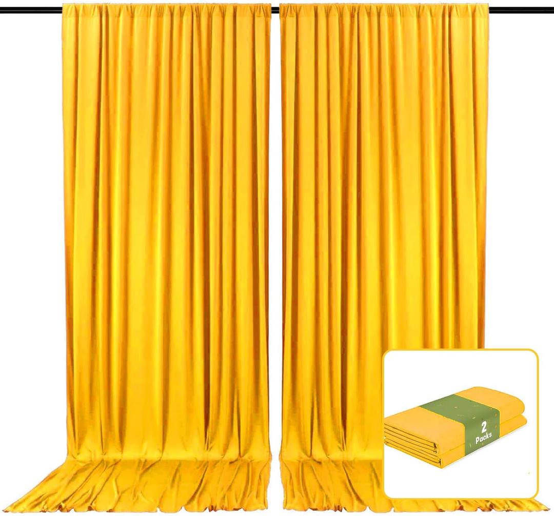 2 Panels Gold Yellow Backdrop Curtain, 10 x 10 Feet Background Curtains for Parties, Weddings, Baby Showers, Bachelorette Halloween, Christmas Birthday Party Photoshoot Backdrop Curtains Decorations