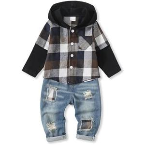 NZRVAWS Toddler Baby Boy Clothes Infant Outfit Boys Hoodie Sweatsuit Ripped Jean Fall Winter Little Boy Clothing12-18 M
