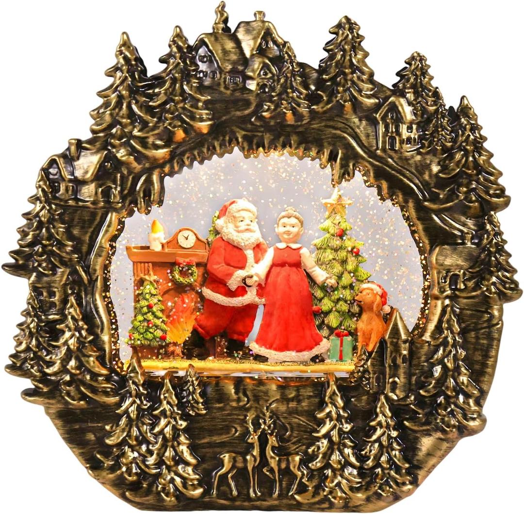 Christmas Snow Globe Lantern Water Glittering Lantern with Santa Claus 8 Music Songs & 6H Tim er Christmas Snow Globes USB & Battery Operated for Christmas Festival Decorations Gifts (Bridge-Santa)