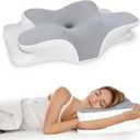 Cervical Pillow for Neck Pain Relief, Hollow Design Memory Foam Bed Pillow for Side & Back Sleepers, Ergonomic Contour Orthopedic Pillow with Adjustable Support (White with Grey)
