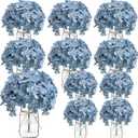 Hydrangea Flower in Mason Jars, 10 Set Flower Table Centerpieces Bulk Glass Flowers Vases Decor for Home Party Wedding Bridal Shower Graduation Boho Decorative(Dusty Blue)