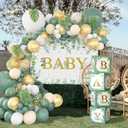 125PCS Sage Green Baby Shower Decorations - Retro Green and Gold Balloons Different Sizes, Green Baby Backdrop and Sage Green Baby Boxes for Gender Reveal, Birthday, Woodland Jungle Party
