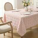 Horaldaily Bow Tablecloth 60×84 Inch Rectangular, Pink Soft Plush Faux Fur Jacquard Bow Table Cover, Seasonal Dining Table Decoration for Dining Party Wedding Bridal Decor