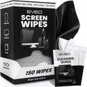 EVEO Screen Wipes (150 Pack) - Electronic Wipes, Computer Screen Cleaner Wipes for Electronics | Computer Screen Wipes Phone Wipes & Lens Wipes for PC, Laptop, Phone, Car & More - Microfiber Included