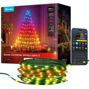 Govee Christmas Lights 2, RGBWIC 66FT 200LEDs Holiday String Lights with Shape Mapping Function, Smart LED Decoration for Indoor Outdoor Tree, 130+ Preset Scenes, Voice and APP Control, Green Wire