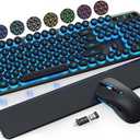 Wireless Keyboard and Mouse Backlit - Typewriter Keyboard with Detachable Wrist Rest, Retro Round Keycaps, Light Up Letters, 2.4G Cordless Combo for Mac, Windows, PC, Laptop, Trueque [2024 Upgraded]