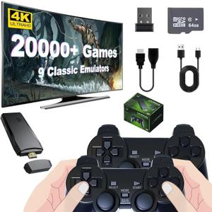 Wireless Retro Game Console, Nostalgia Stick Handheld Game Console with 20000+ Games 9 Emulators, 4K HDMI Output, 2.4g Wireless Controller Gamepad, Plug and Play Video Games for TV