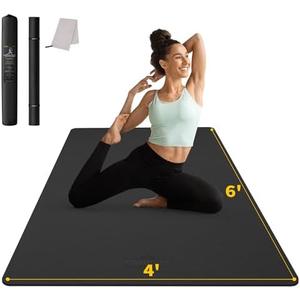 CAMBIVO Large Yoga Mat (6'x 4'), Extra Wide Workout Mat for Men and Women, Yoga Mat Thick 1/3 &1/4 Exercise Mats for Home Workout, Yoga, Pilates (Black,1/4 inch)