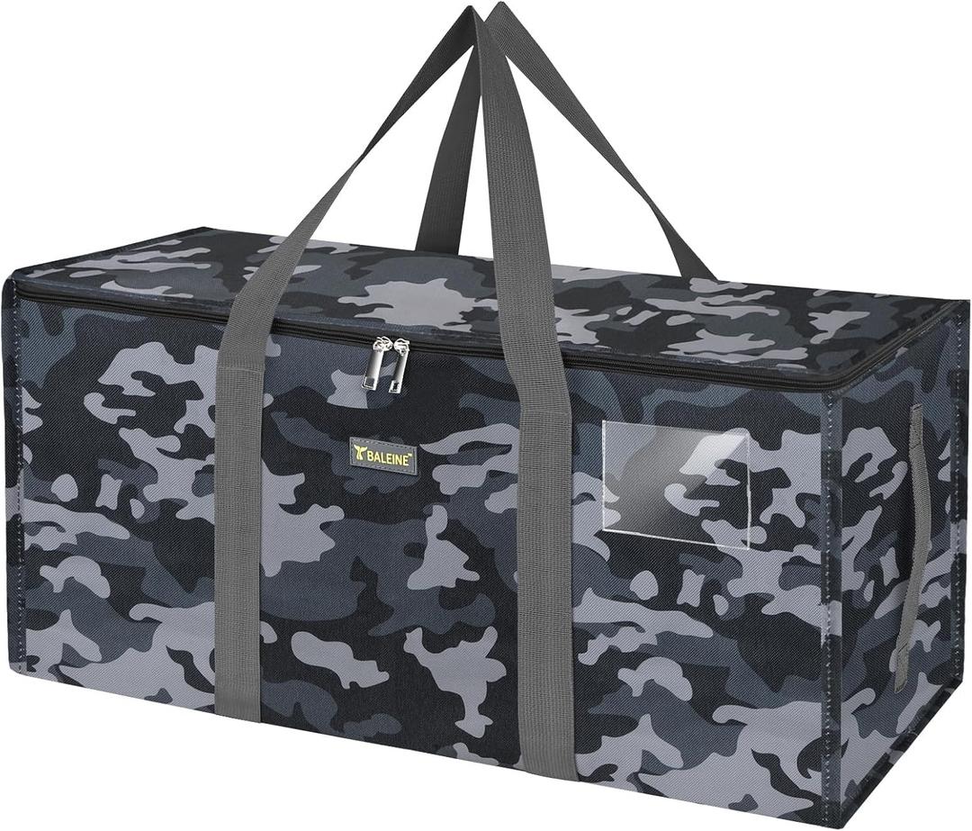 BALEINE Extra Large Storage Tote with Zippers & Carrying Handles, Heavy-Duty Oxford Fabric Moving Bags for Laundry, Space Saving, Storage, Grey Camouflage (1-Pack)