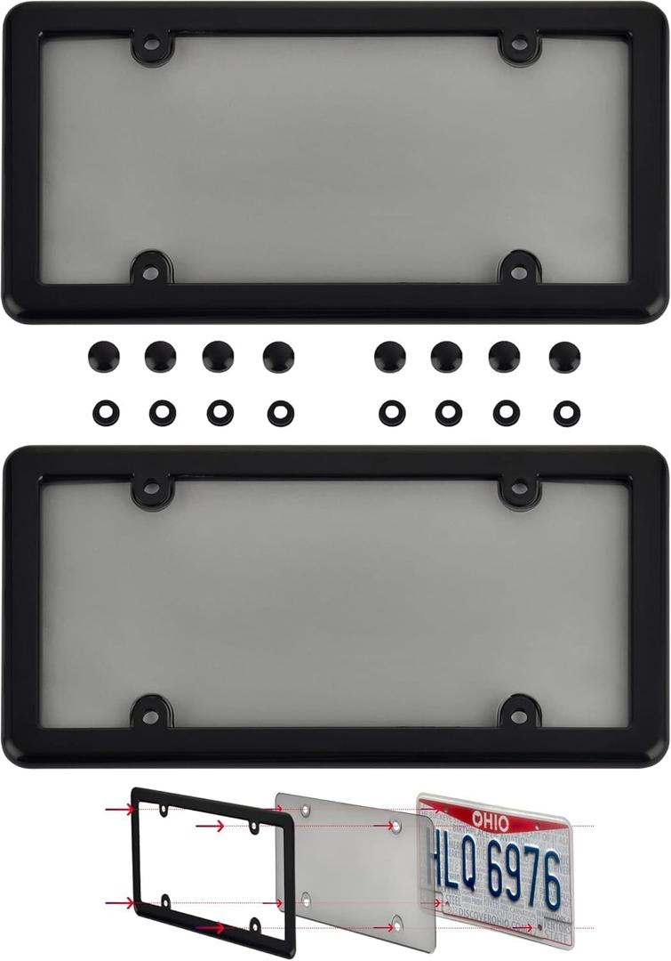 License Plate Frames, 2 Pack License Plate Protector, ABS Car Front/Rear License Plate Frame