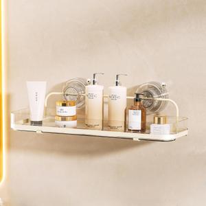 Suction Cup Shower Caddy, Wall Mounted No Drilling Bathroom Shower Organizers Storage Rack, Removable Shelves for Inside the Shower, Clear (White)