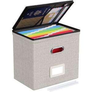 Oterri File Organizer Boxes with Lids, File Box with Mesh Pockets, Document Organizer Box for Letter Size Folders, Zippers Important Document Organizer (Beige, Small-1 Pack Without Folders)