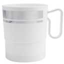 Party Essentials Bistro Hard Plastic Coffee Cup/Tea Mug w/Handle, 40 Count, 8-Ounce, White with Silver Rim