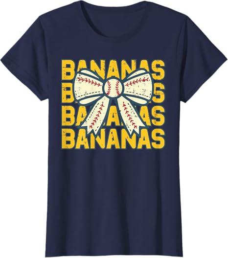 Banana Bow Ribbon Fruit Women Girls Kids T-Shirt M Navy Blue