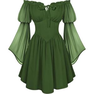 Scarlet Darkness Women's Renaissance Fairy Dress 2026 Summer Boho Off The Shoulder Flowy Corset Mini Dresses (Green, S)