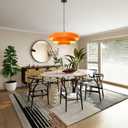 19.7" Large Mid Century Chandelier, 3-Tier Orange Metal Shade Pendant Light, Industrial Adjustable Ceiling Hanging Fixture for Dining Room, Hallway, Bedroom