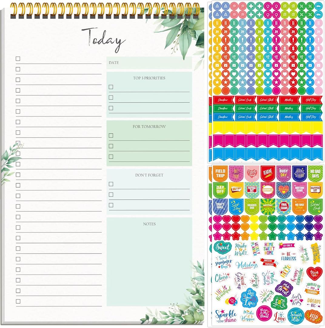 60 Sheets To-do List with Stickers, Double-sided Printed Spiral Daily Planner Pad with 550+ Planner Stickers- To Do List, Top 3 Priorities & Notes, Task Check List Organizer for Office, School, Home