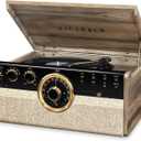 Victrola Empire Mid-Century 6-in-1 Turntable with 3 Speed Record Player, Bluetooth Connectivity, Radio, Cassette and CD Player (Farmhouse Walnut) (Walnut)