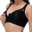 Posture Back Support Plus Size Front Closure Bra Wireless Full Coverage for Women (Black)