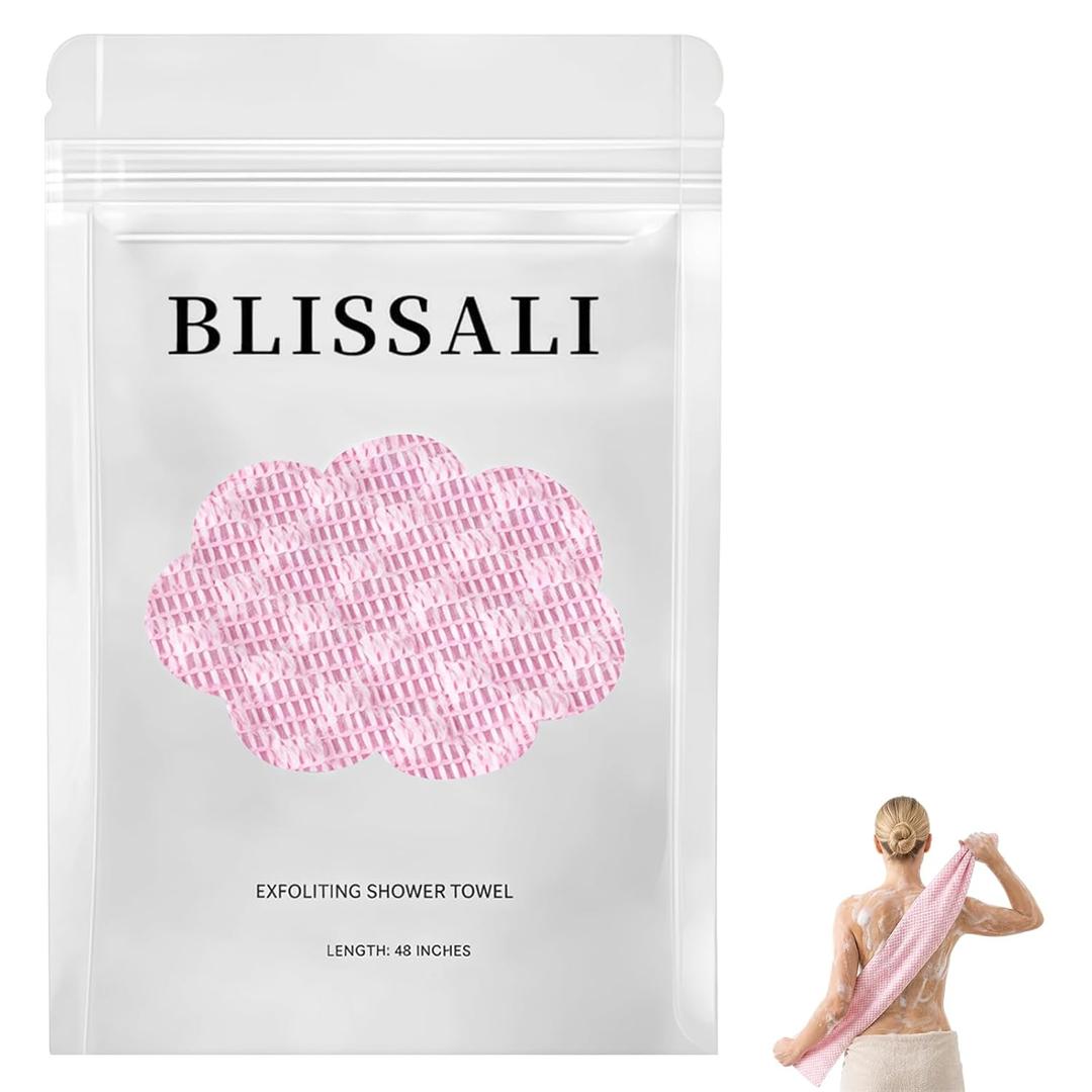 Faylira Blissal Exfoliating Shower Towel, Advanced Exfoliating Microfiber Towel, 2-in-1 Exfoliation Towels, Premium Scrub Bathroom Towel Set, Body Scrubber with 2 Sides for All Skin Types(Pink)