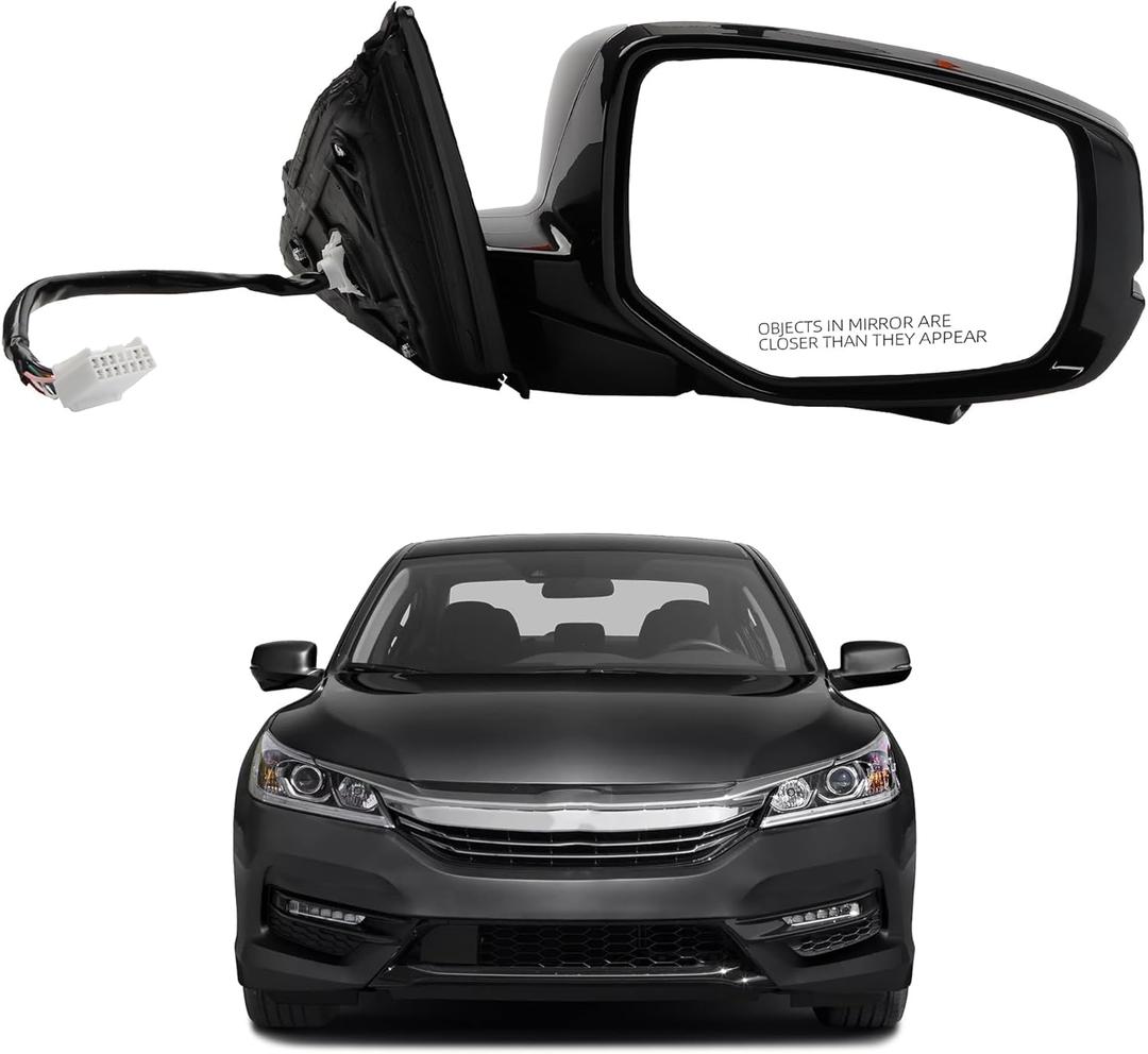 Dasbecan Right Passenger Side Mirror Compatible with Honda Accord 2013 2014 2015 Power Glass Heated with Camera with Turn Signal Light Door Mirror Assembly Replaces 76200T2GA42ZC Black 12Pins