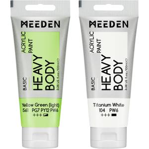 MEEDEN Acrylic Paint Yellow Green Light: 100ml/3.38oz Heavy Body Acrylic Paint Tube Bundled with Additional Titanium White Color for Art Craft Painting