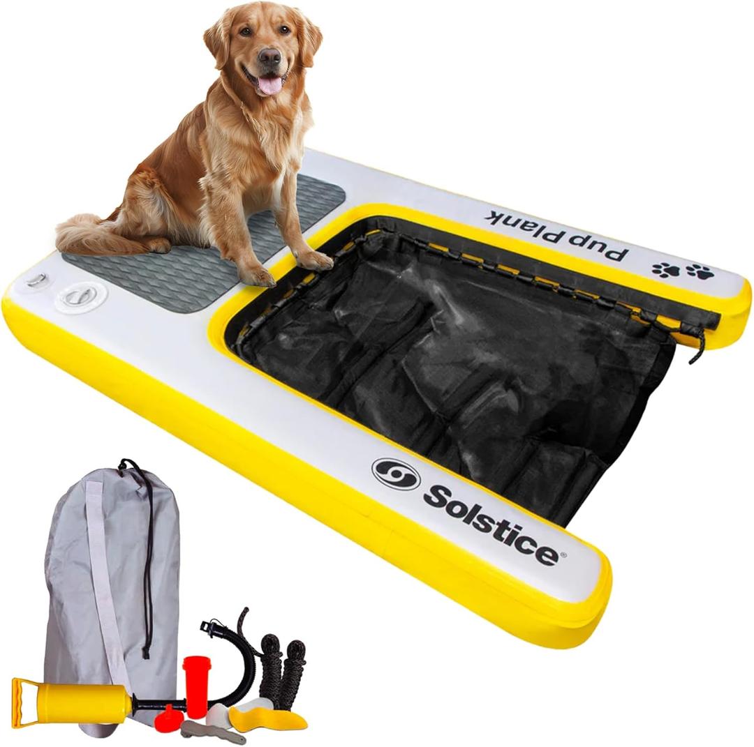 SOLSTICE Inflatable Pup Plank, Dog Water Ramp for Boats and Docks, XL Camo, 200 lb Capacity - Floating Platform for Pets for Lake, River, Beach & Swimming Pool, Includes Pump, Patent-Protected Design