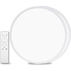 2Pack 20 Inch Remote Control Dimmable Large LED Flush Mount Ceiling Light Panel,40W 4350LM,2700K-6000K Adjustable Color,Ultra Thin Round Ceiling Light Fixture for Hallway Kitchen Home Office(White)