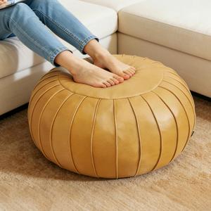 Thgonwid Handmade Storage Pouf Ottoman Foot Stool - Faux Suede Round Floor Cushion 21.6"x13" for Living Room, Bedroom, Wedding Decor, Unstuffed (Yellow) (No Filling)