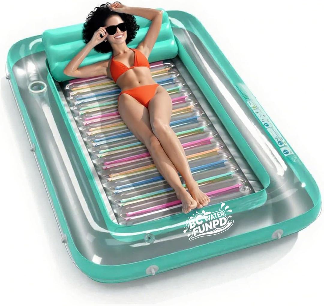 Large Pool Floats Adult - Inflatable Tanning Pool Lounger Float with Pillow, 4-in-1 Multi-Purpose Pool Floaties for Adults, Pool Float Lounges for Parties, 72 inches x 48"