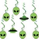 Swirls & Cutouts Green Alien Theme Hanging Swirl Decorations UFO Theme Ceiling Whirl Streamer Hanging Cutouts Alien Invasion for Birthday Party Supplies