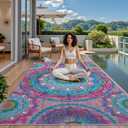 Arenarug Meditation Indoor Outdoor Rug 8x10 ft Mandala Pattern Rug Boho Style,Yoga Meditation Mat Picnic Rug for Patio Living Room Porch Garden Deck Backyard Easy to Clean Non Shedding Non-Slip