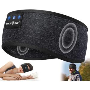 MUSICOZY Sleep Headphones Bluetooth 5.4 Headband, Wireless Earphones Sweat Resistant Earbuds with Ultra-Thin HD Stereo Speaker for Workout Running (Light Black)