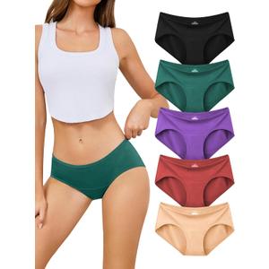 voenxe Cotton Underwear Women Hipster Brief Panties, Breathable Women's Full Coverage Bikini, Soft Workout Ladies Undies,5 Pack (XX-Large, Vintage)