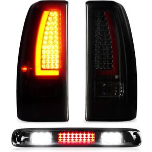 Tail Light + 3rd Brake Cargo Lamp for Chevy Silverado 1500 2500 99-02, 1500HD 2500HD 01-02, GMC Sierra 1500 2500 99-03, Sierra 1500HD 2500HD 01-03, Third High Mount Stop Light Rear LED Taillight