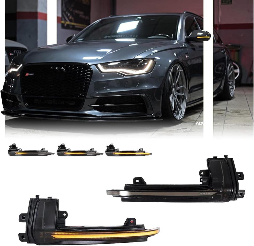 2 PCS Sequential Dynamic LED Side Mirror Turn Signal Lights for Au-di A3 8P A4 A5 B8 Q3 SQ3 A6 C6, Au-di Accessories Clear Lens Turn Signal Indicator Lamp