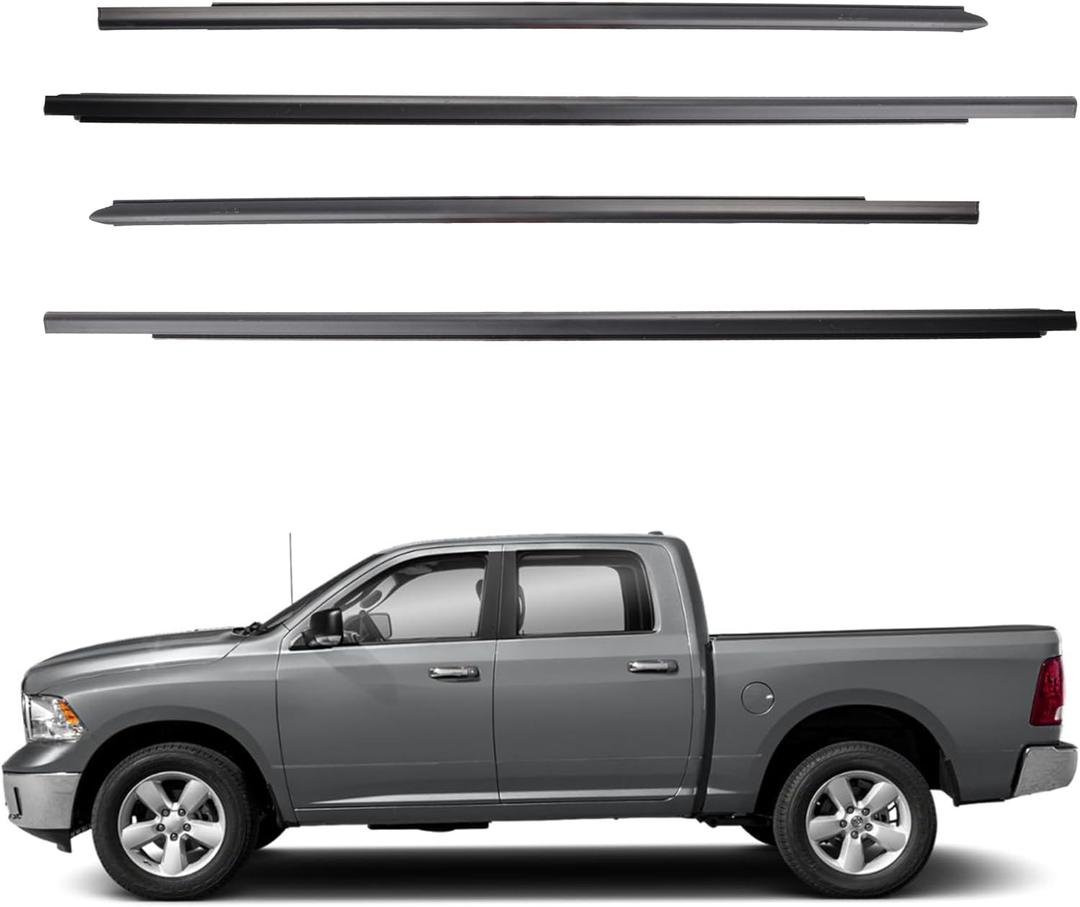 Dasbecan Weatherstrip Window Moulding Trim Seal Belt for Dodge Ram 1500 2500 3500 4500 5500 Crew Cab 2009-2021 Weather Stripping Kit Replaces 55112376AH 55112377AH 55372138AH 55372139AH (4PCS)