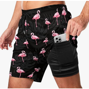 Cerburny Mens Swim Trunks with Compression Liner Men Beach Shorts Bathing Suit Quick Dry Printed Swimming Short with Pockets, Medium