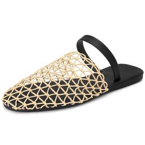Allegra K Women's Slip on Mesh Flats Braide Slides Khaki Sandals, Size 40