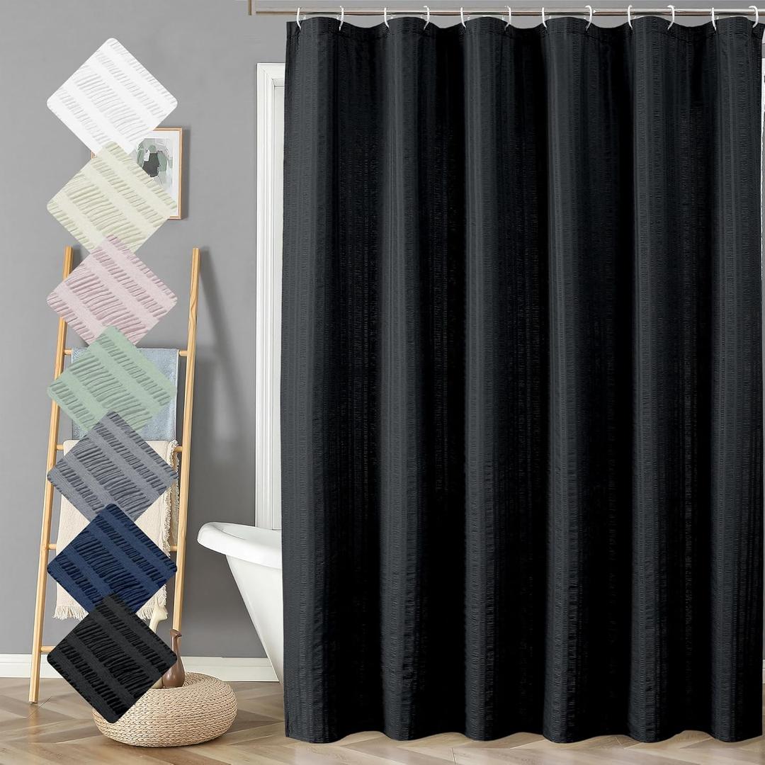 Aiyufeng Moga Extra Long Black Shower Curtain 96 Inch Long, Embossed Texture Fabric Bathroom Shower Curtain, Large Hotel Bath Curtain with 12 Holes, 72Wx96H, Black