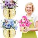 2 Pcs Disco Ball Vase,4.4 x 6 Inch Mirrored Disco Ball Planter,Disco Ball Candle Holders Perfect Disco Decorative Planters for Living Room Bedroom Table Wedding Party Birthday(Gold)