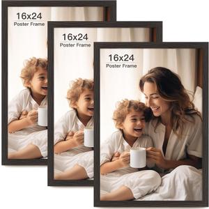 16x24 Picture Frame Set of 3, Black Wood Grain 16x24 Frames for Horizontal and Vertical Wall Mounting (3 pack, Black)