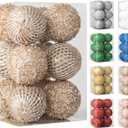 3.15" Christmas Ball Ornaments Glitter Shatterproof Christmas Tree Ornaments Sequin Xmas Hanging Balls Decorations for Wedding Party Holiday(Champagne Gold, 12pc-8cm)