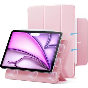 ESR for iPad Pro 11 Inch Case (M5/M4) 2025/2024, Strong Magnetic Attachment, Slim Trifold Stand Case, Supports Pencil Pro and Pencil(USB-C), Tough Protection, Auto Sleep/Wake, Rebound Series, Pink