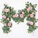 SOMYTING 2 Pack 13FT Flower Garland, Artificial Rose Vine Fake Flower Garland Silk Rose Peony Hanging Vine Faux Floral Garlands for Wedding Party Arch Table Wall Backdrop Decoration (Light Pink, 2 Pcs)