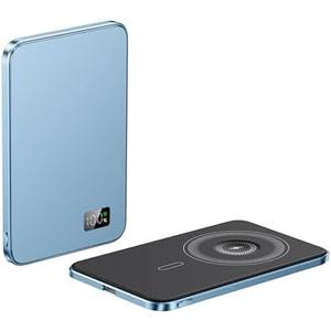 HAXOYER Magnetic Portable Charger, 5,000mAh Wireless Portable Charger with LED Display, Battery Pack, Compatible with iPhone iPhone 16 Pro Max/16 Pro/16, iPhone 15/14/13/12 Series(Blue)
