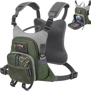 QulayQualy Fly Fishing Pack - Chest Pack with Work Station Lightweight Tackle Fishing Bag with Quick-Release (M-11'', Green)